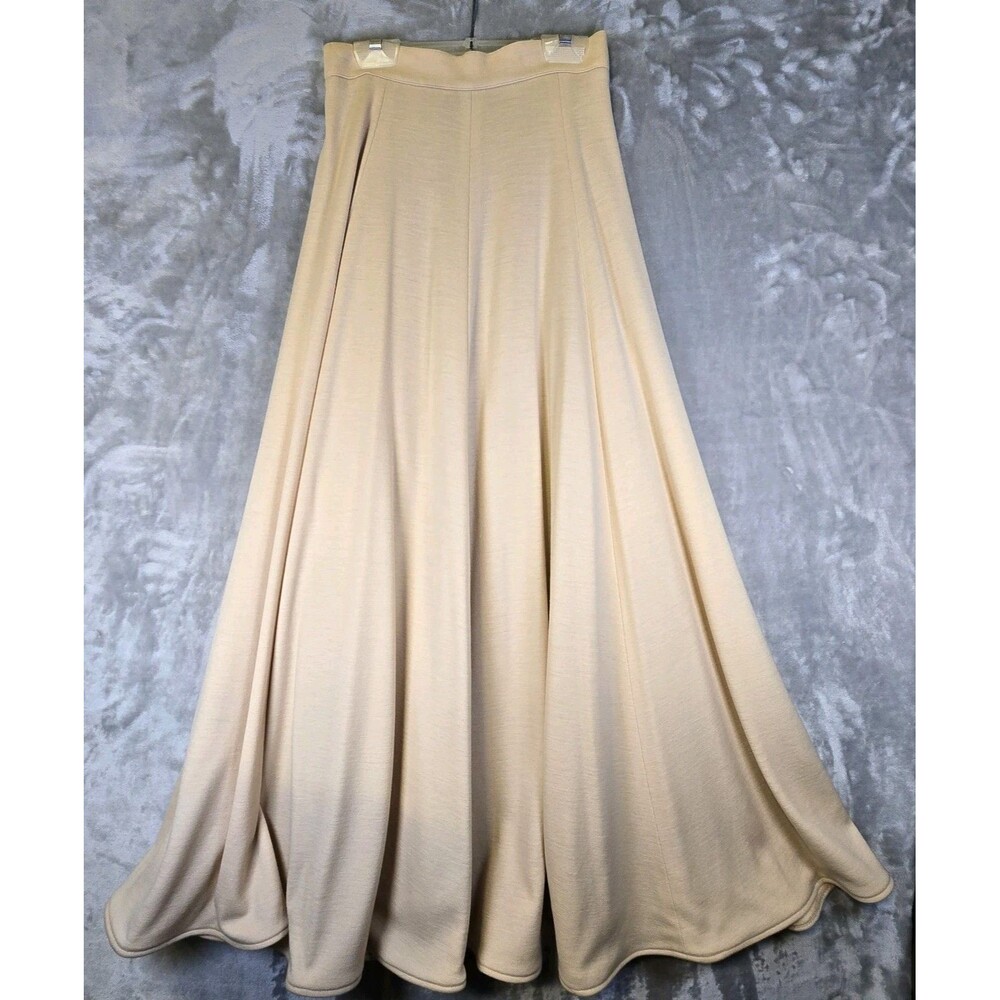 Vintage Perry Ellis 100% Wool Flared Maxi Skirt 4 Ivory Beige Lined